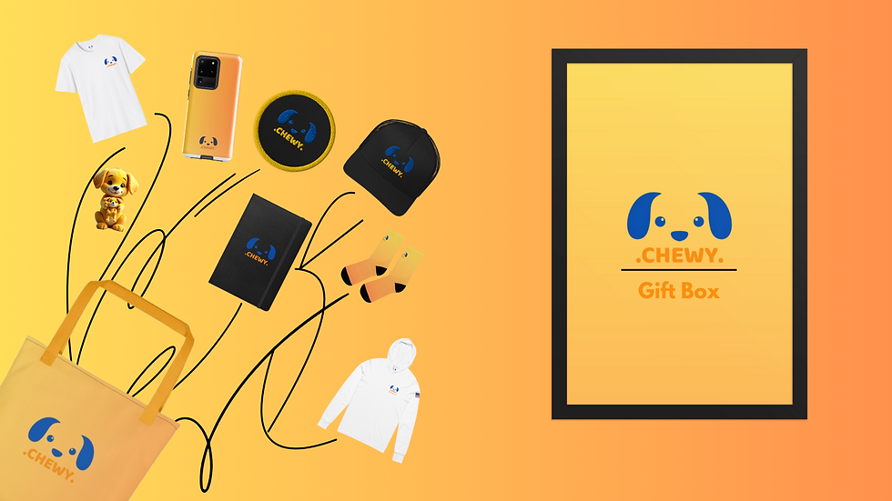 Close-up view of a Chewy-Co merchandise goodie bag