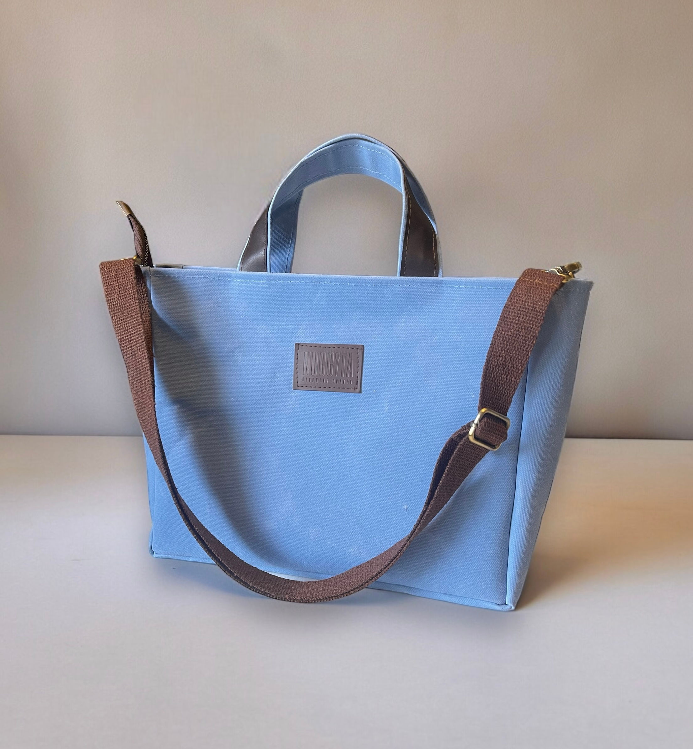 Fermuarlı Orta Boy Mumlu Kanvas GökMavisi El Çantası / Çapraz Askılı