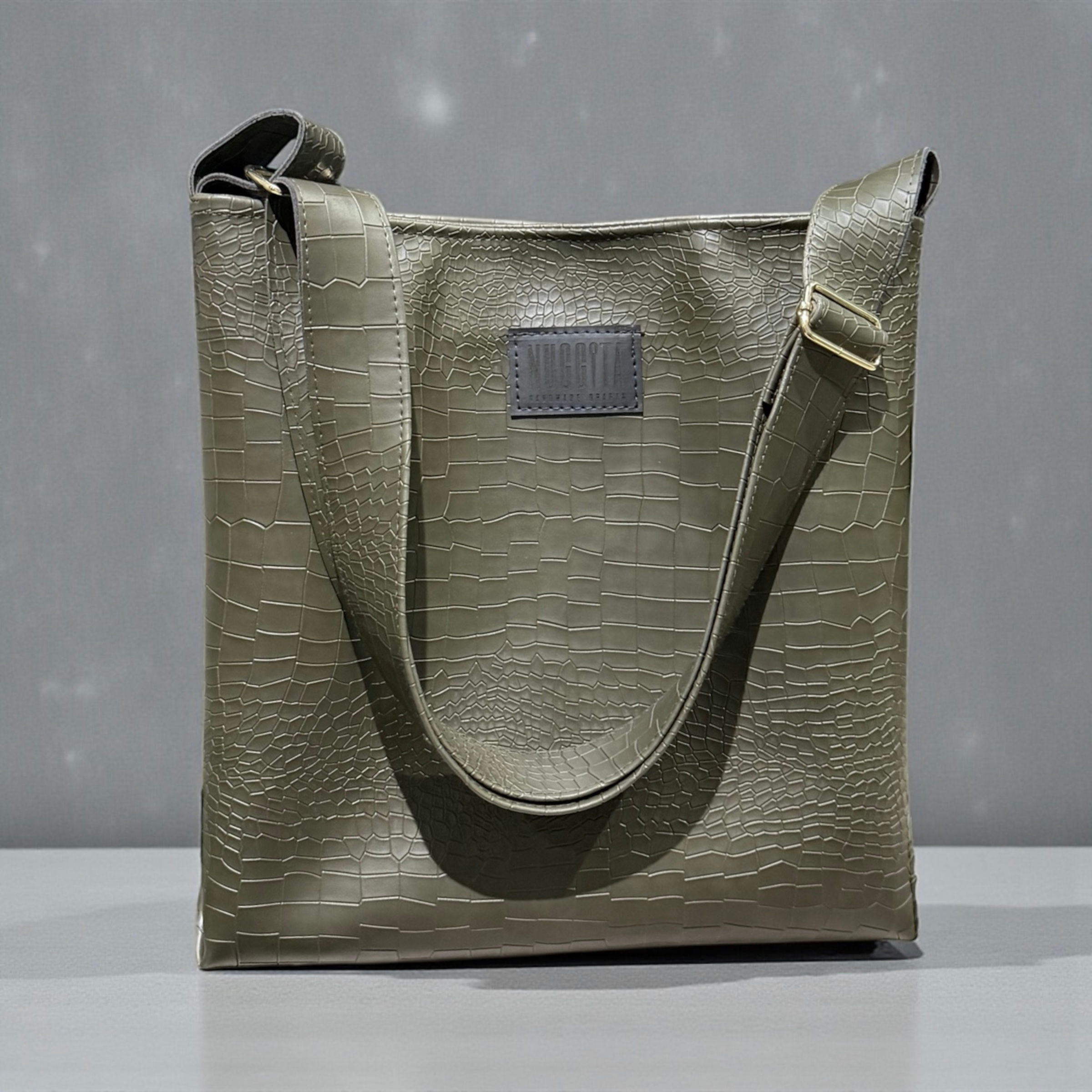 Nuggita Crocodile Bucket Bag - Haki