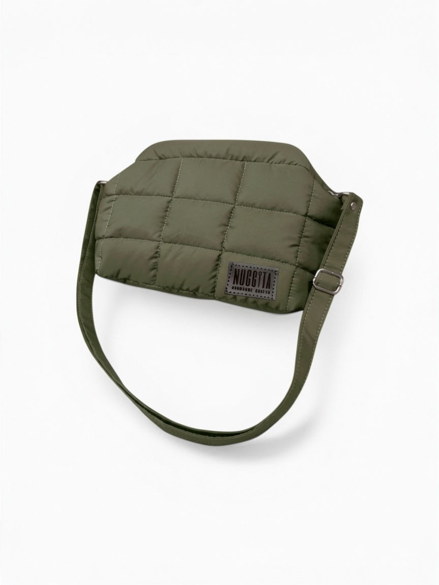 Haki Puffer Gizli Burslu Clutch El / Omuz Çantası