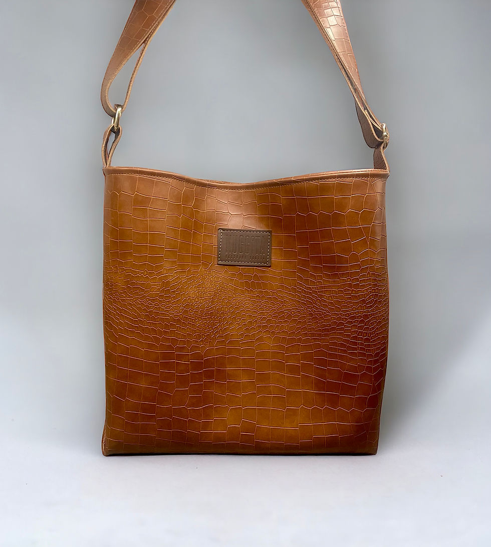 Miniatura: Borsa a secchiello Nuggita in coccodrillo - Colore marrone chiaro