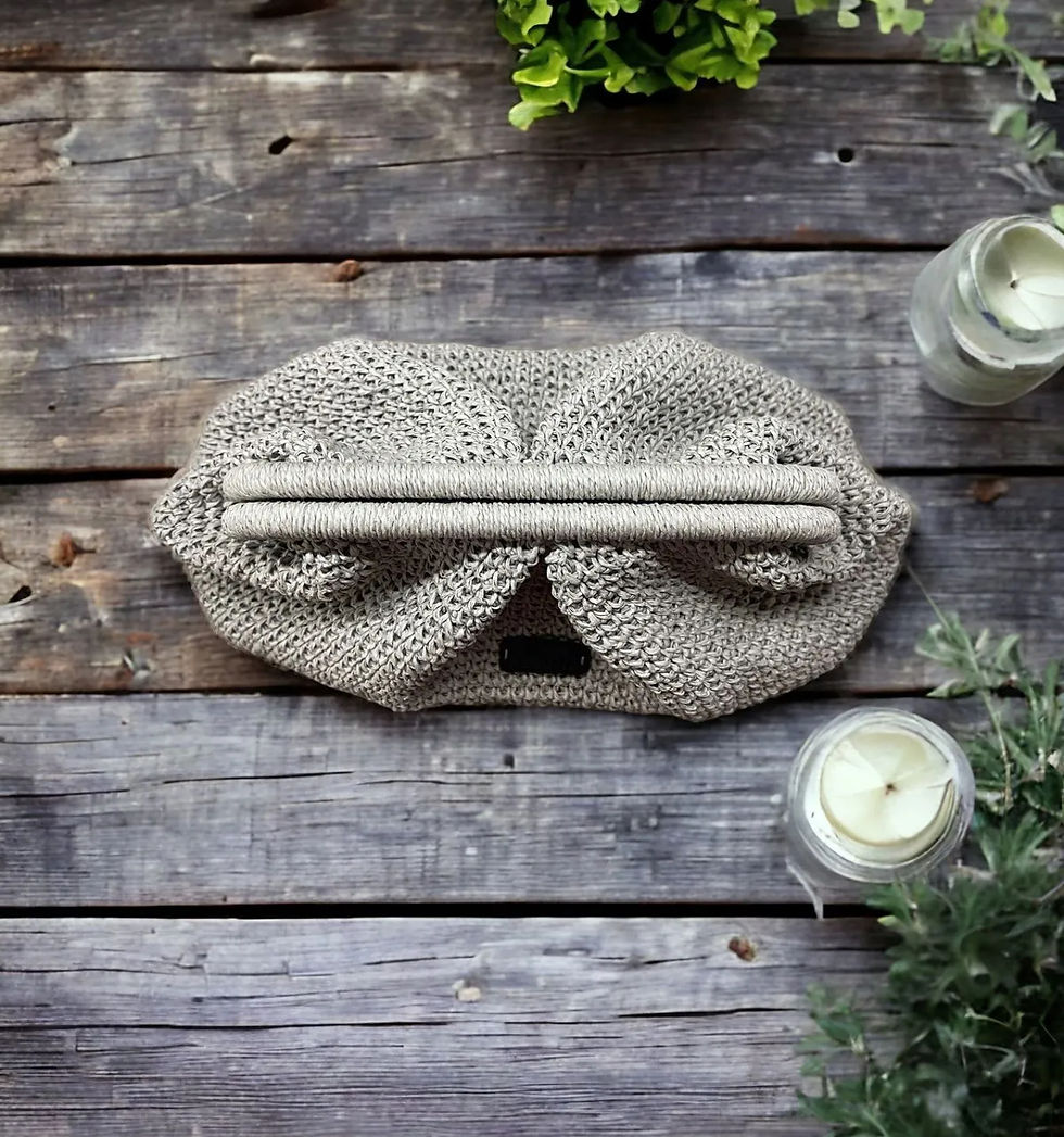 Küçük resim: Nuggita Handmade Crafts Rafya Burslu Çanta -  Gri