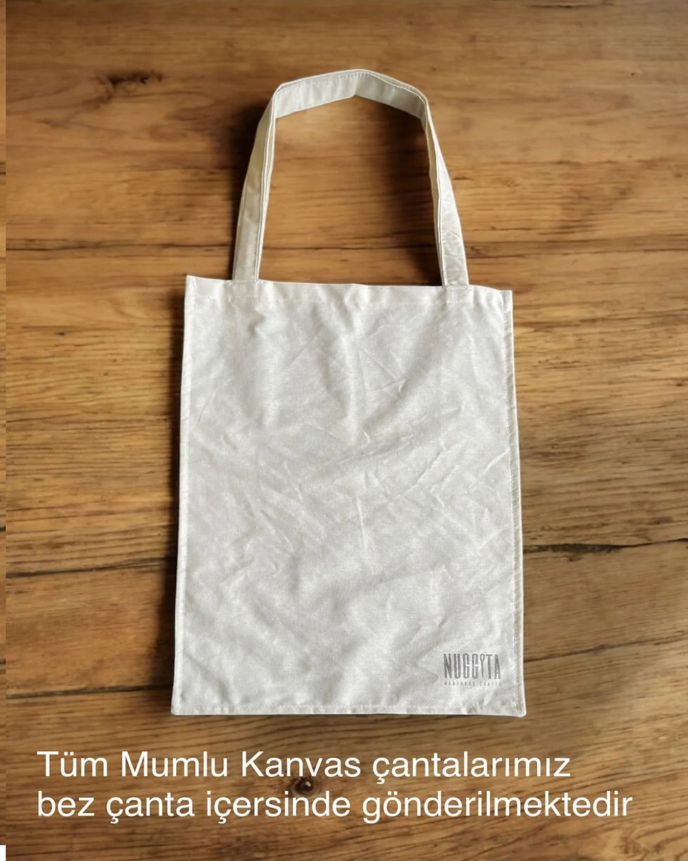 Küçük resim: Fermuarlı Orta Boy Mumlu Kanvas Bej Rengi El Çantası / Çapraz Askılı