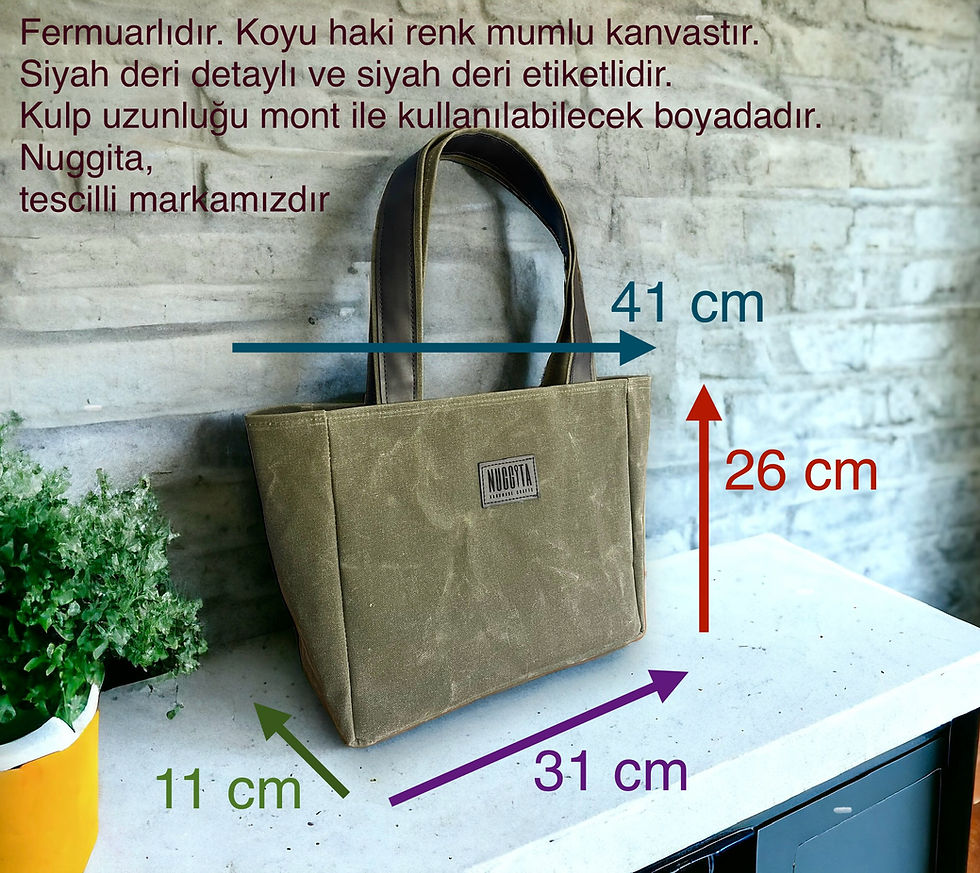 Miniatura: Borsa a tracolla di medie dimensioni in tela cerata kaki scuro (dettagli in pelle nera) con cerniera