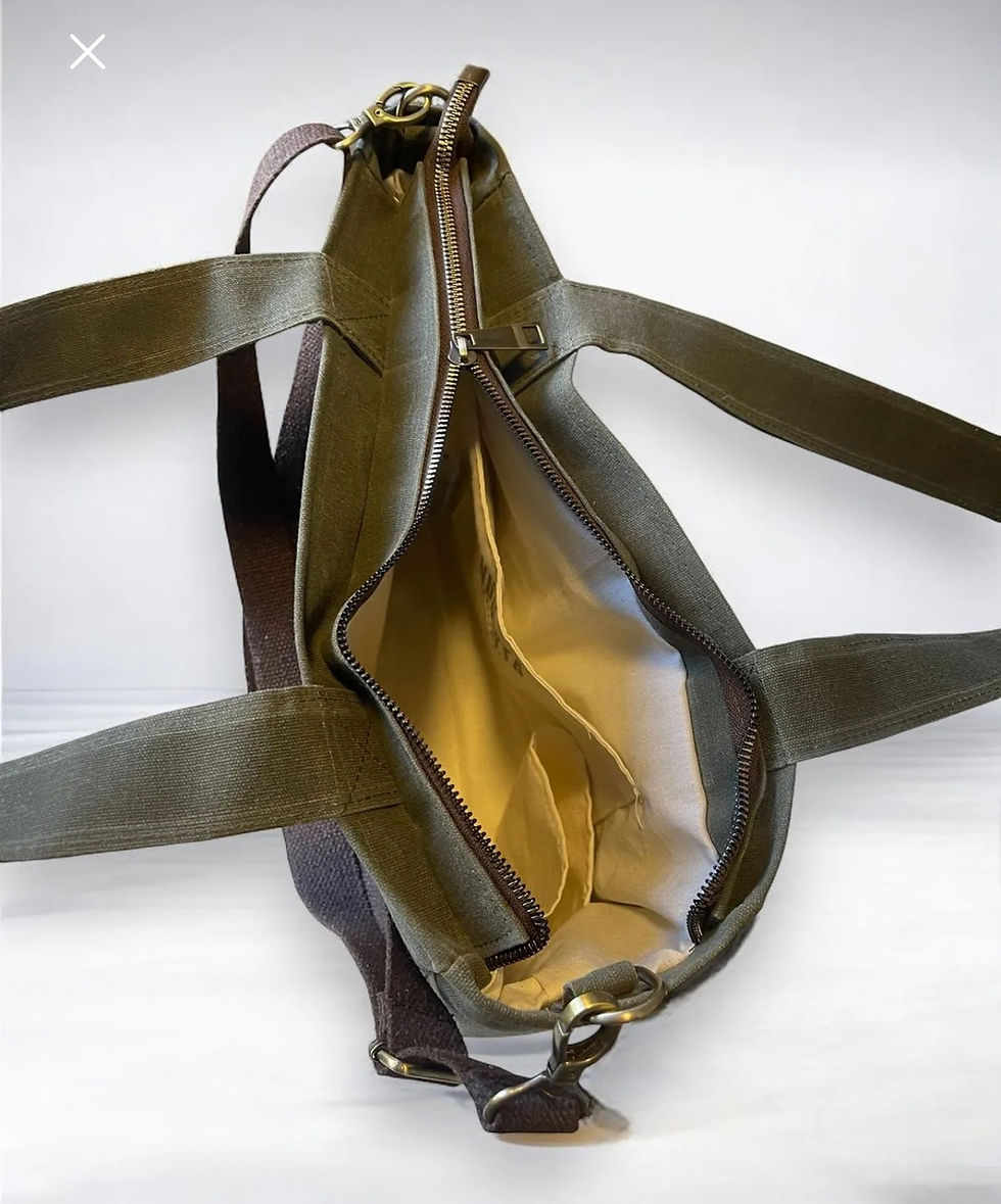 Miniatura: Borsa a tracolla Nuggita con tracolla incrociata - Borsa a tracolla verticale in tela cerata color kaki