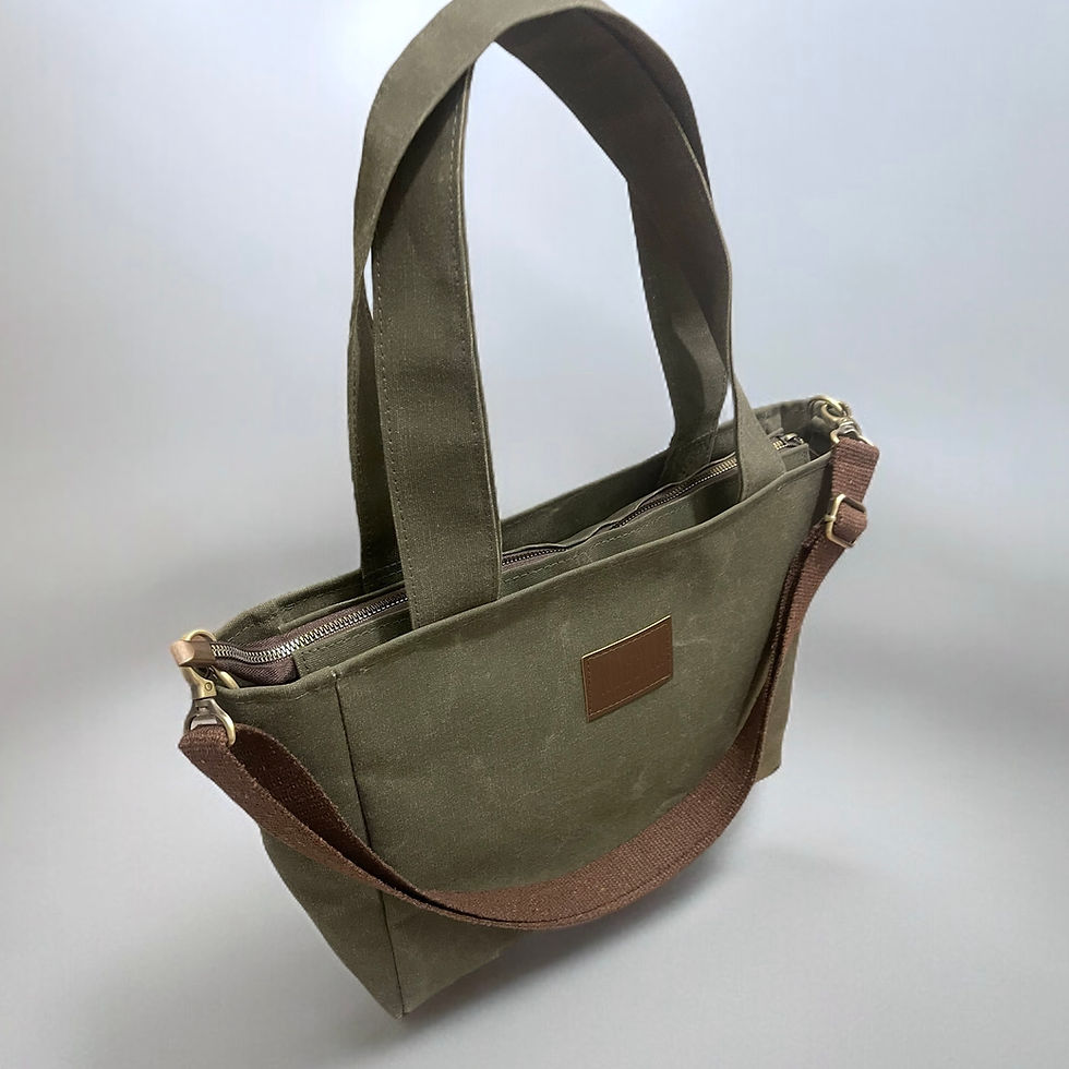 Thumbnail: Nuggita Crossbody Shoulder Bag - Khaki Waxed Canvas Medium SatchelBag