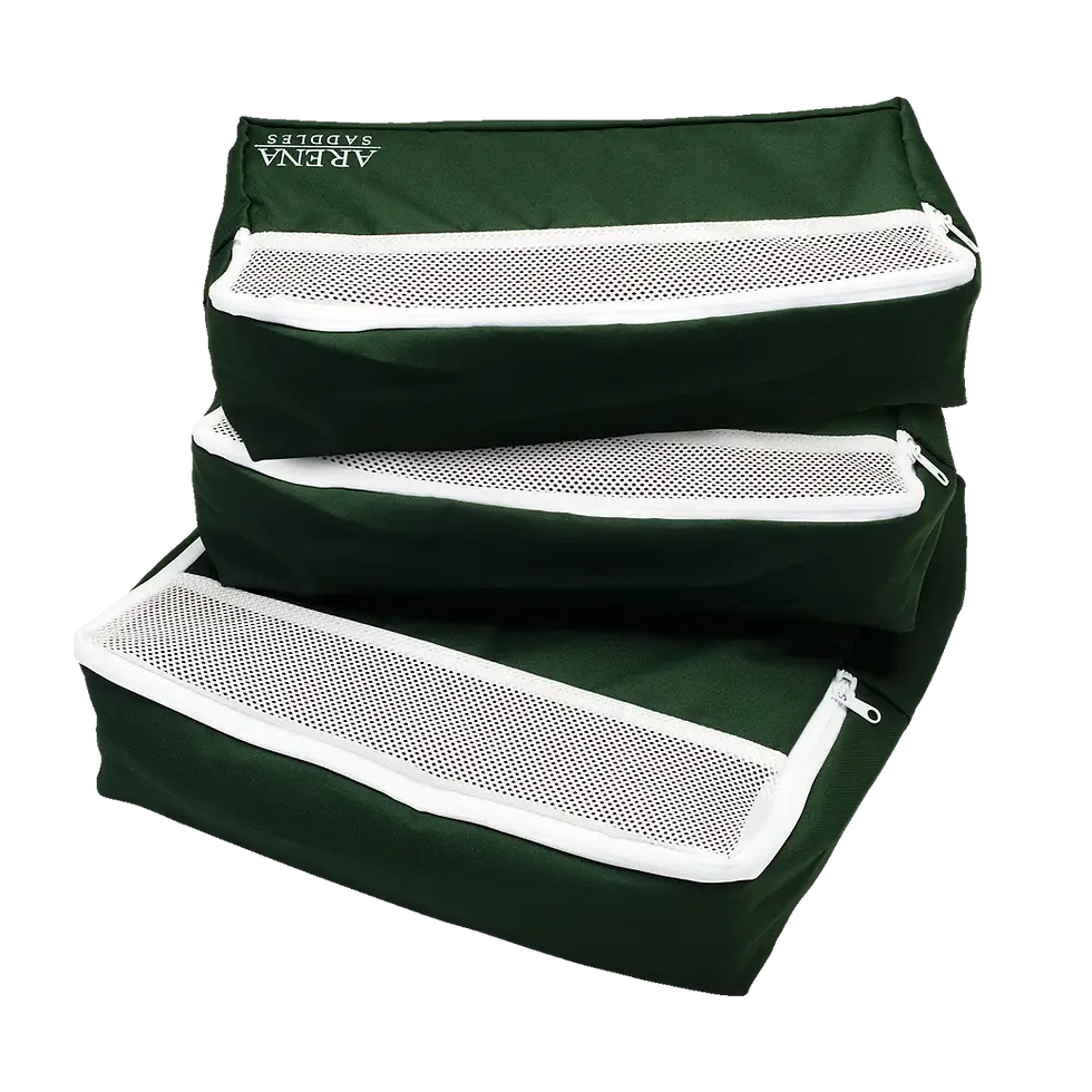 Green And White Arena Protective Packing Bags/Cells With White Arena Logo.