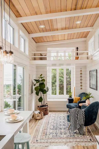 wood ceiling bold abstract wall  home design trends 2023