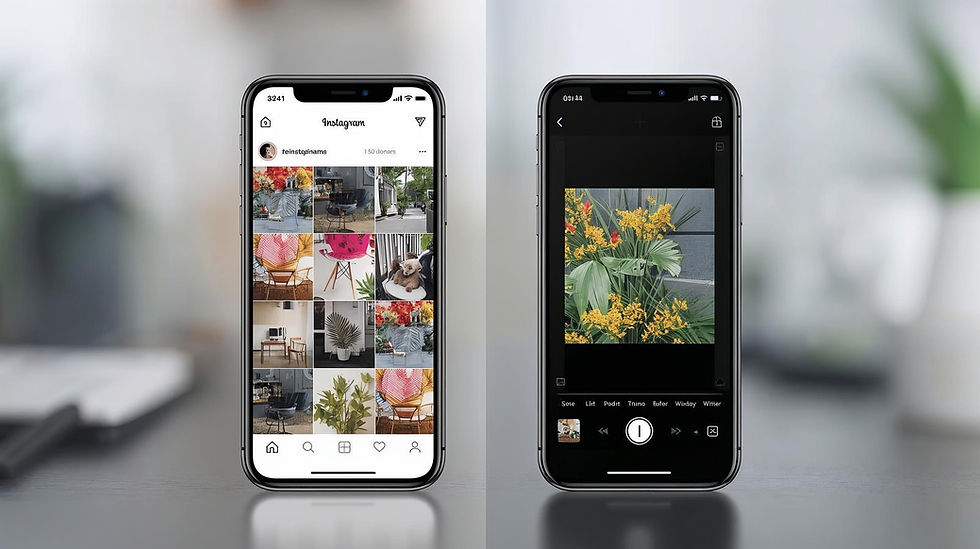Crea una imagen con dos mockups de dos iphones. En uno de ello que se vea un feed de insta