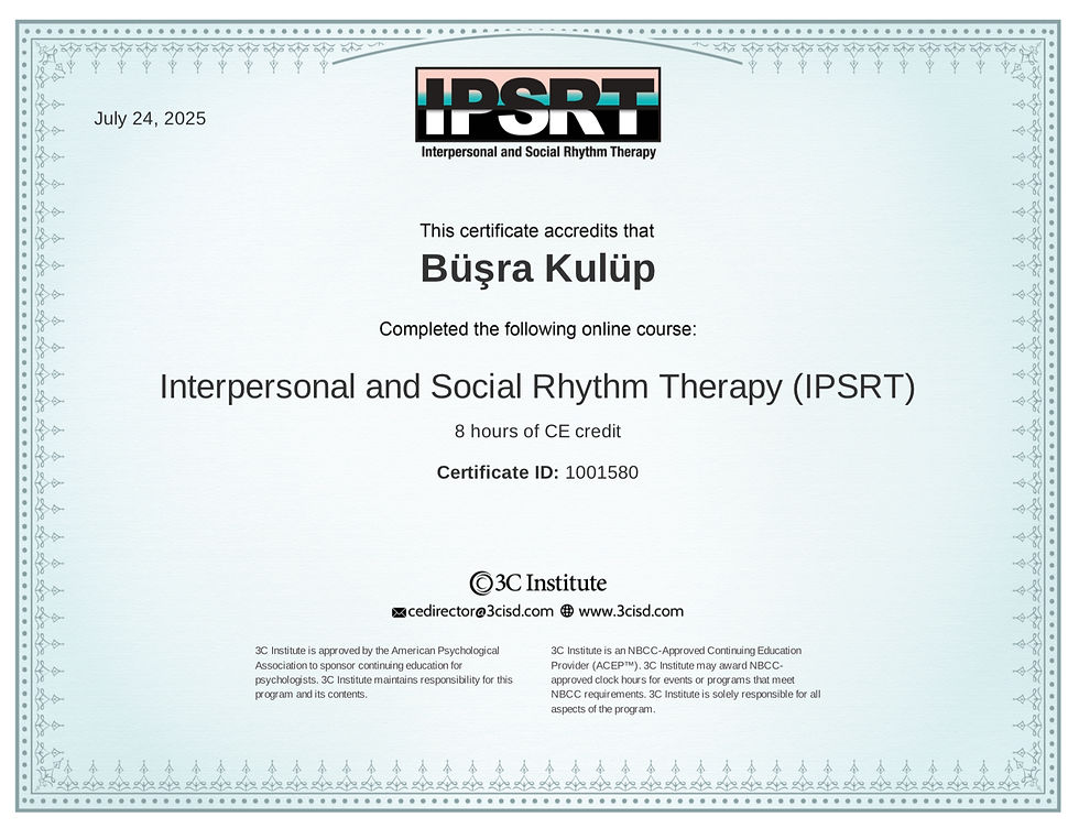 IPSRT Eğitim Sonu Sertifikası - Kişilerarası İlişkiler ve Sosyal Ritim Terapisi