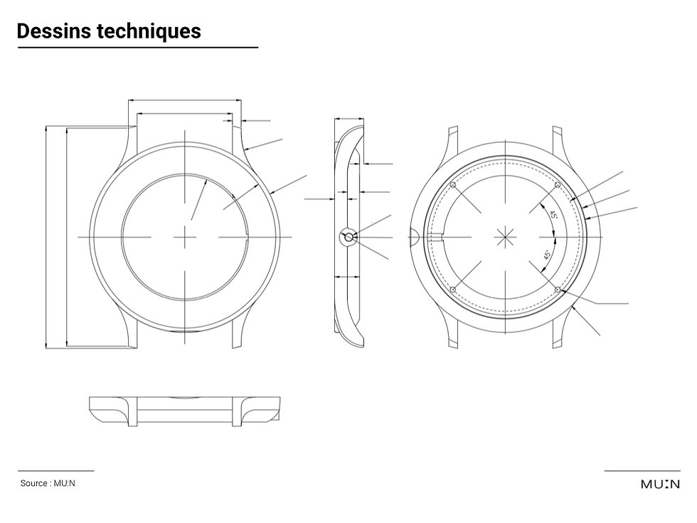 moonphase watch technical drawing case