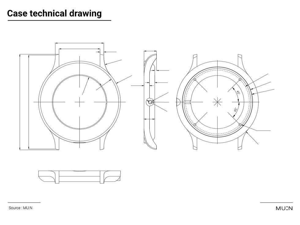 Watch case technical drawing
