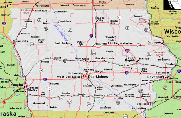 Map of Iowa and surrounding regions