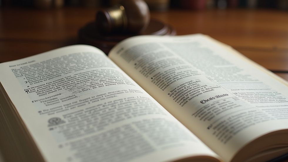 High angle view of an open law book with highlighted text