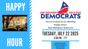 Monthly Happy Hour next Tuesday, July 22 at 5 pm!
