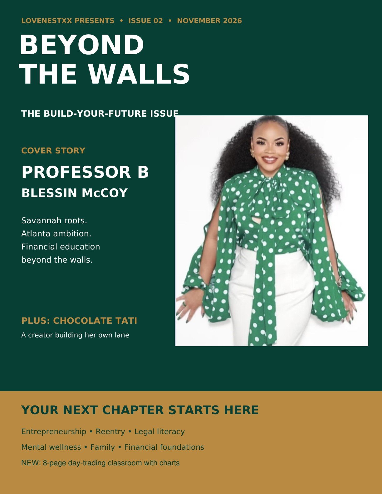 BEYOND THE WALLS Issue 02 cover featuring Professor B Blessin McCoy — free educational reading