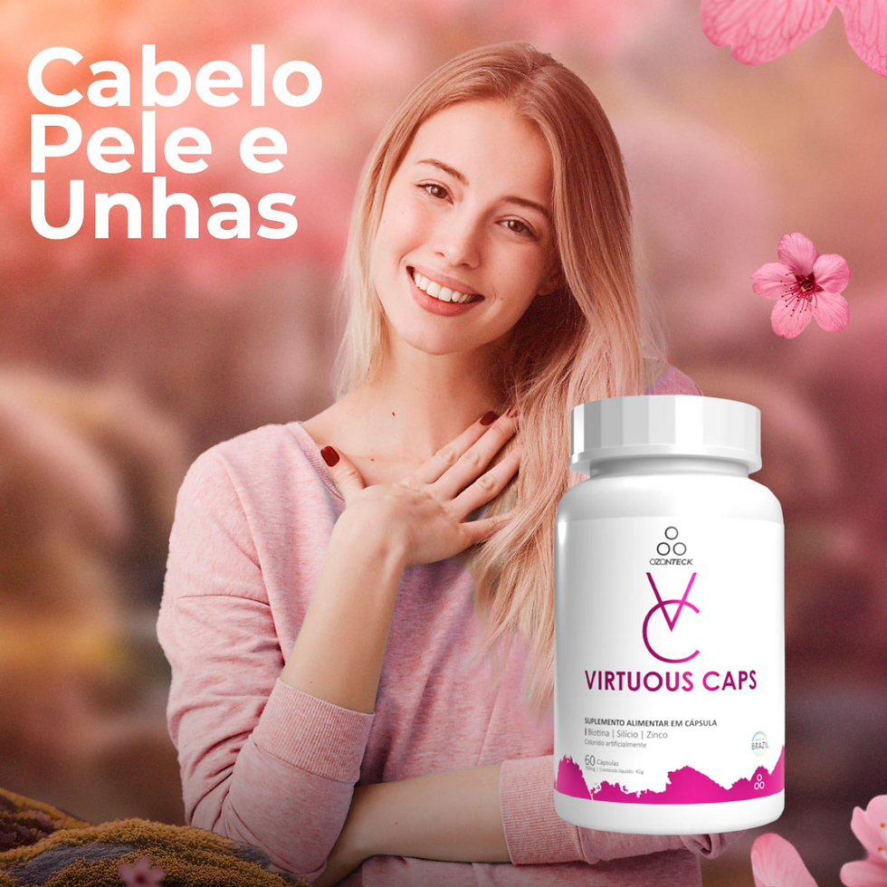 Suplemento Ozonizado para Cabelo Unha Pele 60 Capsulas Virtuous Caps Ozonteck