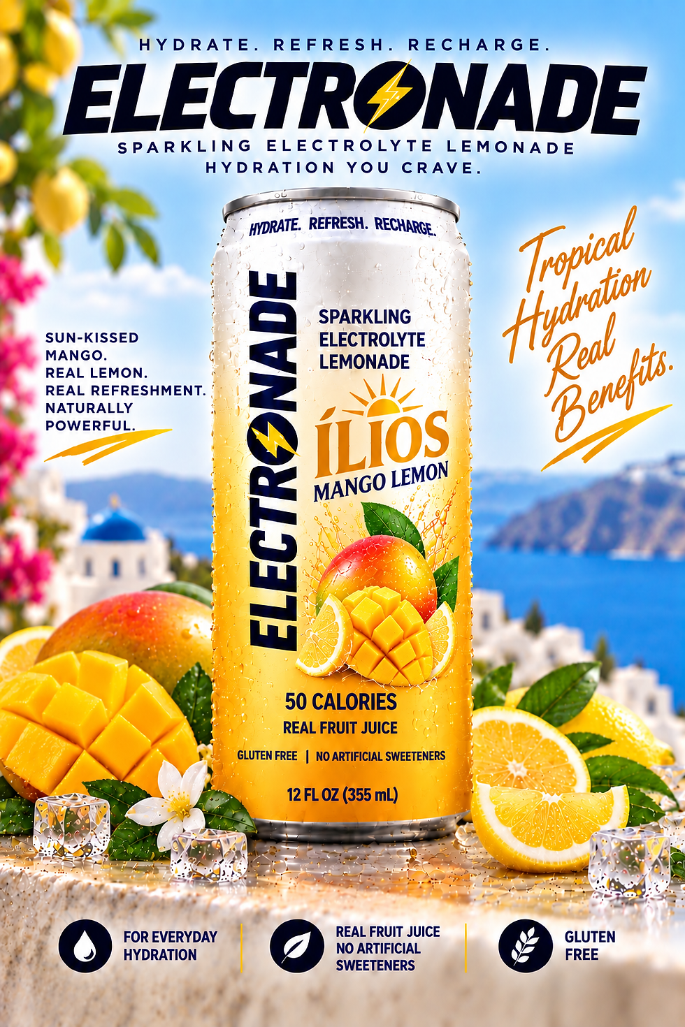 Electronade Ilios 12 oz Mango Lemon electrolyte lemonade can.