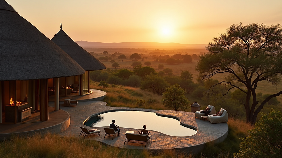 High angle view of a luxury safari lodge in Africa