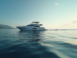 A luxury yacht gliding across smooth ocean waters