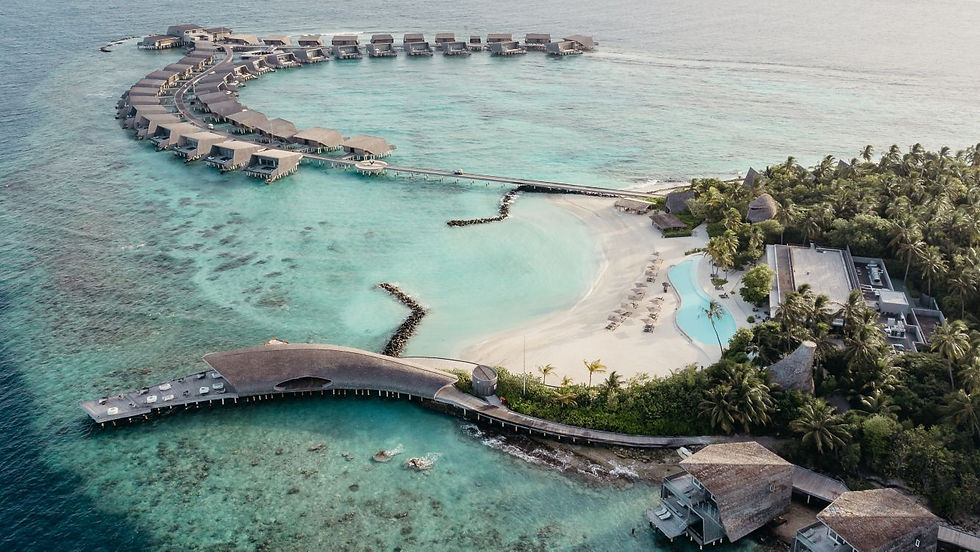 whale-shaped bar extending over turquoise waters