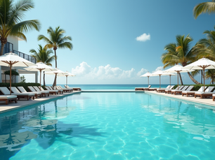 sun shinning on resort blue pool water