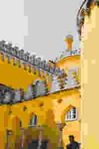 Close up view of the ornate and vivid Pena Palace in Sintra, Portugal
