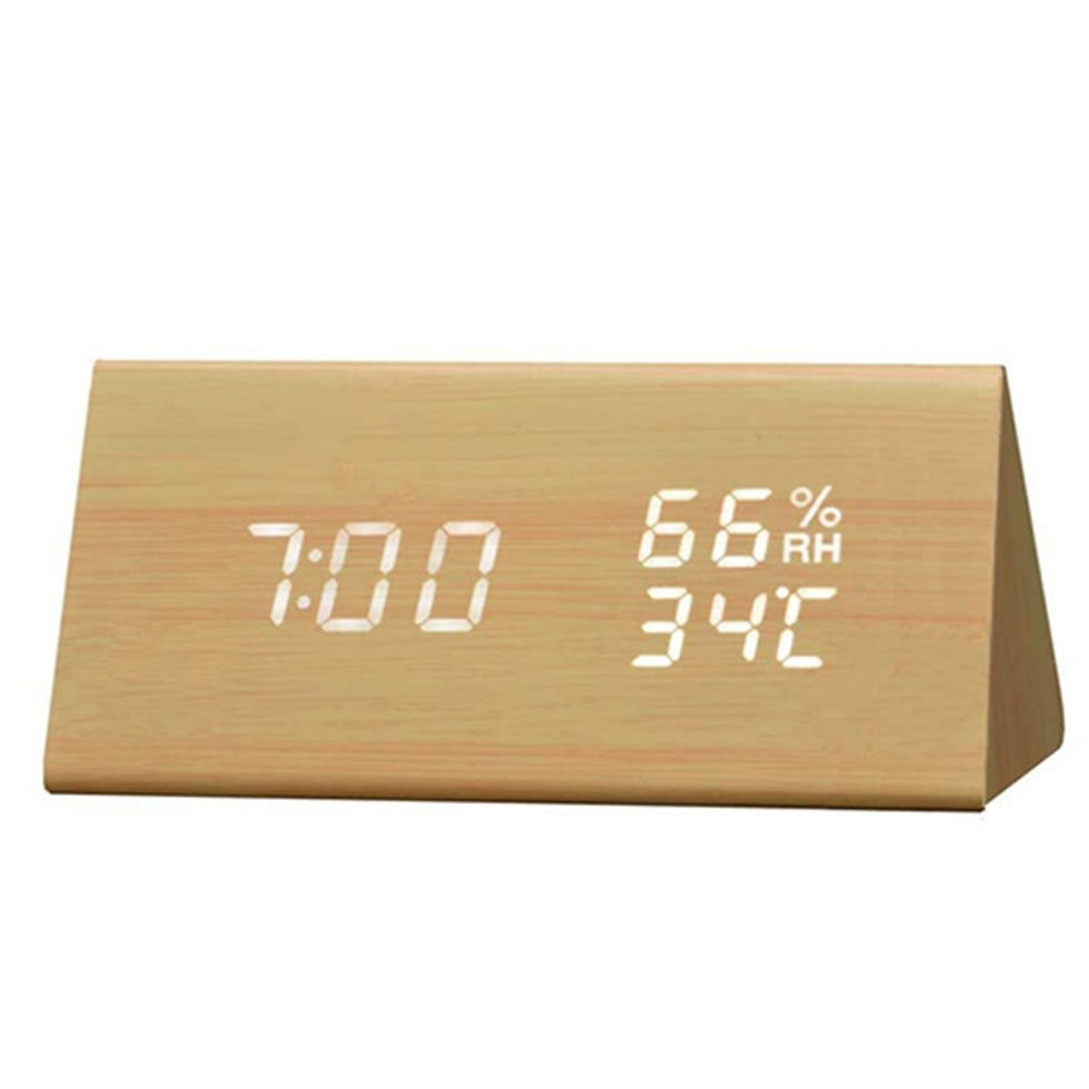 Thumbnail: Multicolor Sound Control Wooden Wood Square LED Alarm Clock