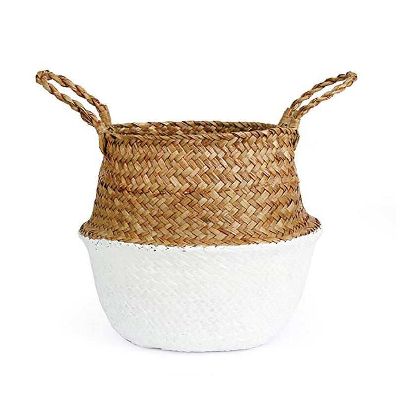 Thumbnail: Boho Decor Striped Wicker Storage Baskets Handmade Collapsible 