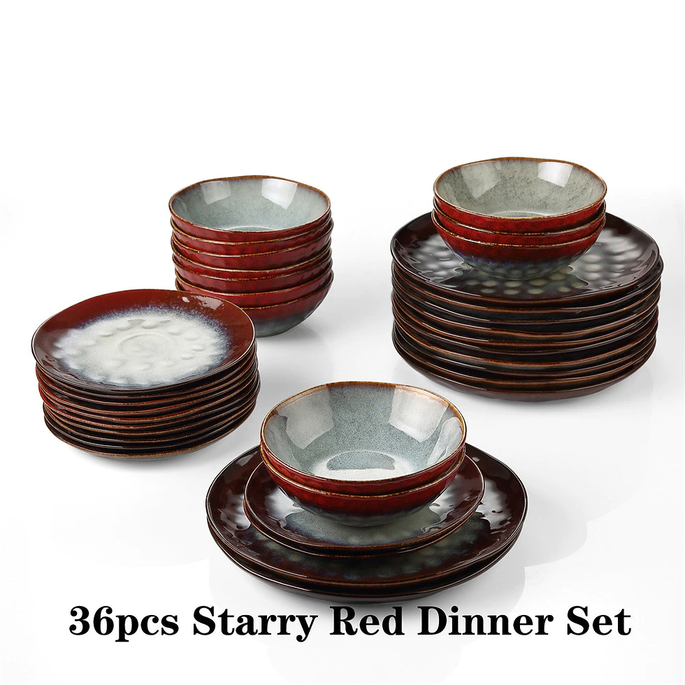 Thumbnail: VANCASSO Starry 12/24/36-Piece Dinner Set Vintage Look Ceramic Red Stoneware
