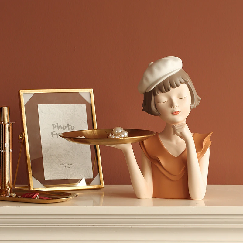 ARTLOVIN Balloon Girl Sculptures Resin Figurines Bust Vase Gold Tray Storage