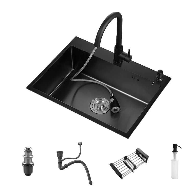 Thumbnail: 304 Stainless Steel Kitchen Sink Topmount Single Bowl DarkGray Wash Basin