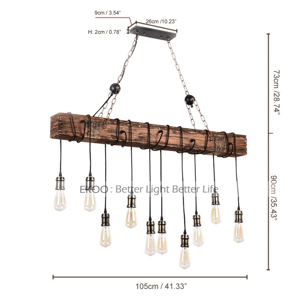 Thumbnail: Rustic Color Wood Hanging Multi Pendant Edison Beam 10 Light E26/E27 Bulb 400W 