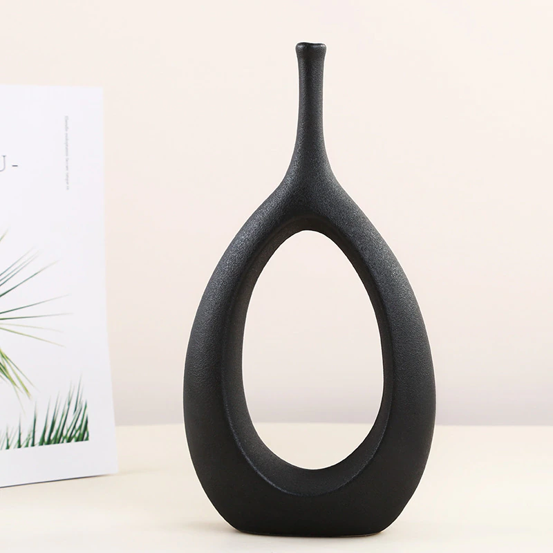 Thumbnail: Nordic Circular Hollow Ceramic Vase Donuts Flower Pot Home Decoration