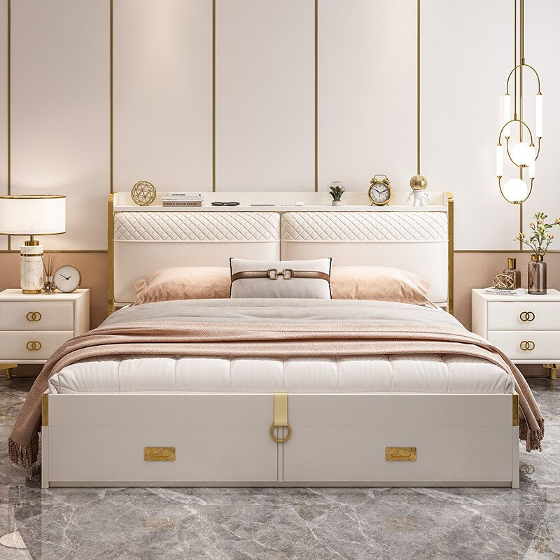 Thumbnail: Light Luxury Bed King Size Frame Off-White Storage Bedroom Furniture Set 