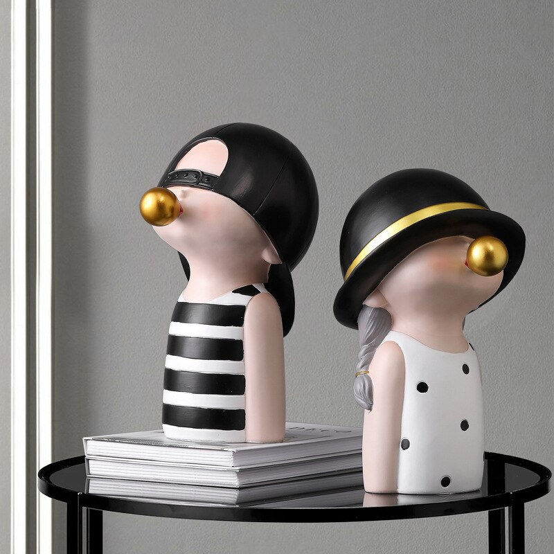 Thumbnail: ARTLOVIN Nordic Style Character Figurines Kids Model Blowing Bubble Gum Statue
