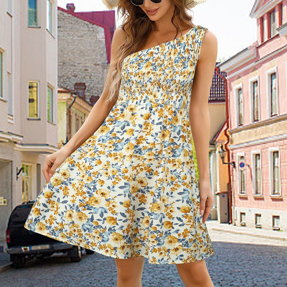 Thumbnail: Elegant One Shoulder Party Dresses For Women Sleeveless Summer Floral Print