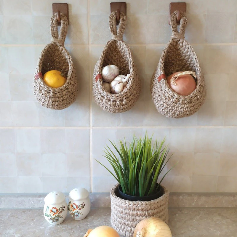 Thumbnail: Wall Hanging Vegetable and Fruit Basket Natural Wicker Woven Storage Basket