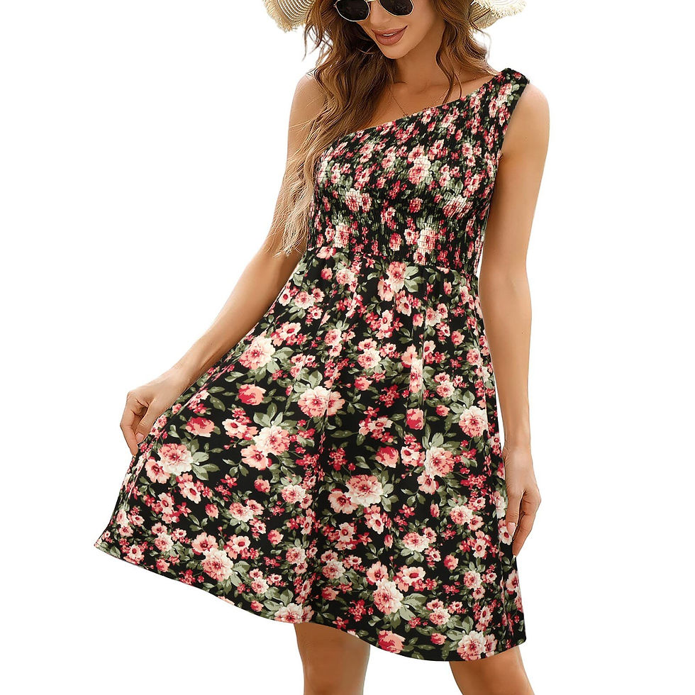 Thumbnail: Elegant One Shoulder Party Dresses For Women Sleeveless Summer Floral Print