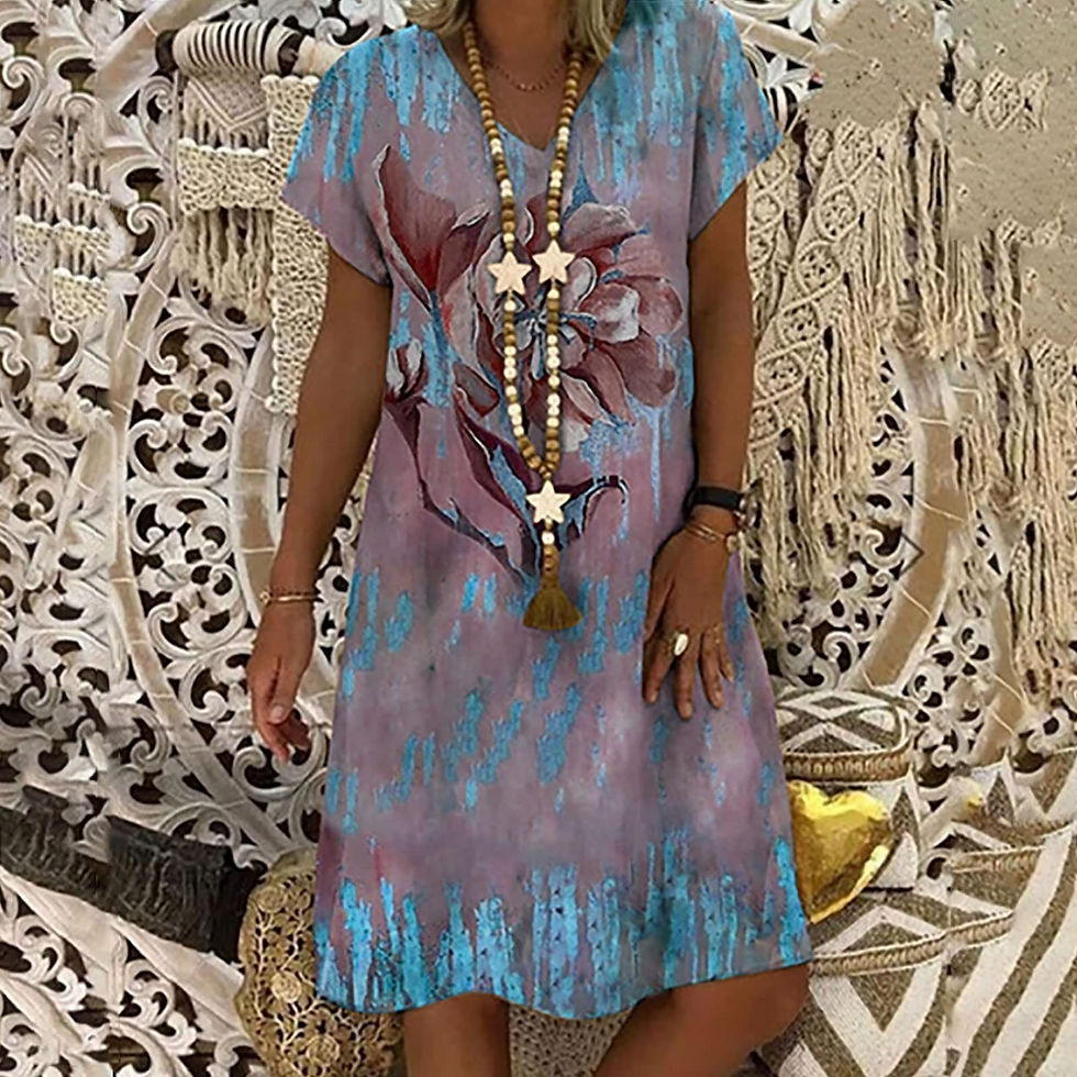 Thumbnail: Summer Women Floral Casual Dress Short Sleeve V Neck Elegant Dresses For Women