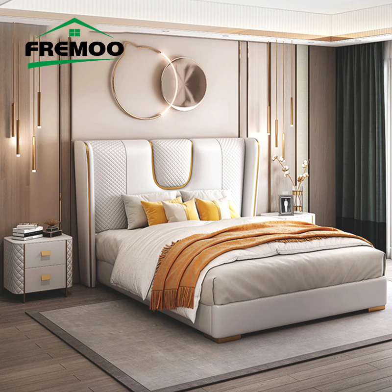 Double Bed 2 People Master Bedroom Leather Wedding Soft Bed