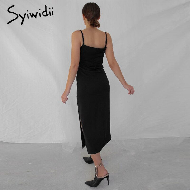 Thumbnail: Elegant Party Dress Silk Midi Dress Spaghetti Strap Long Satin Dresses
