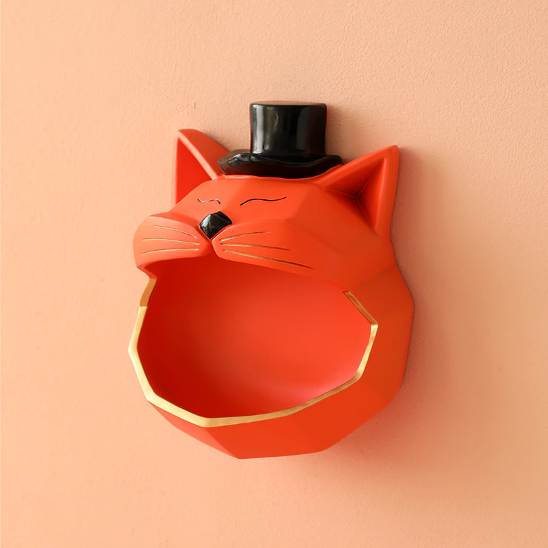 Thumbnail: Handmade Big Mouth Cat Figurine for Wall Decor Wall Storage Box Craft Resin Art 