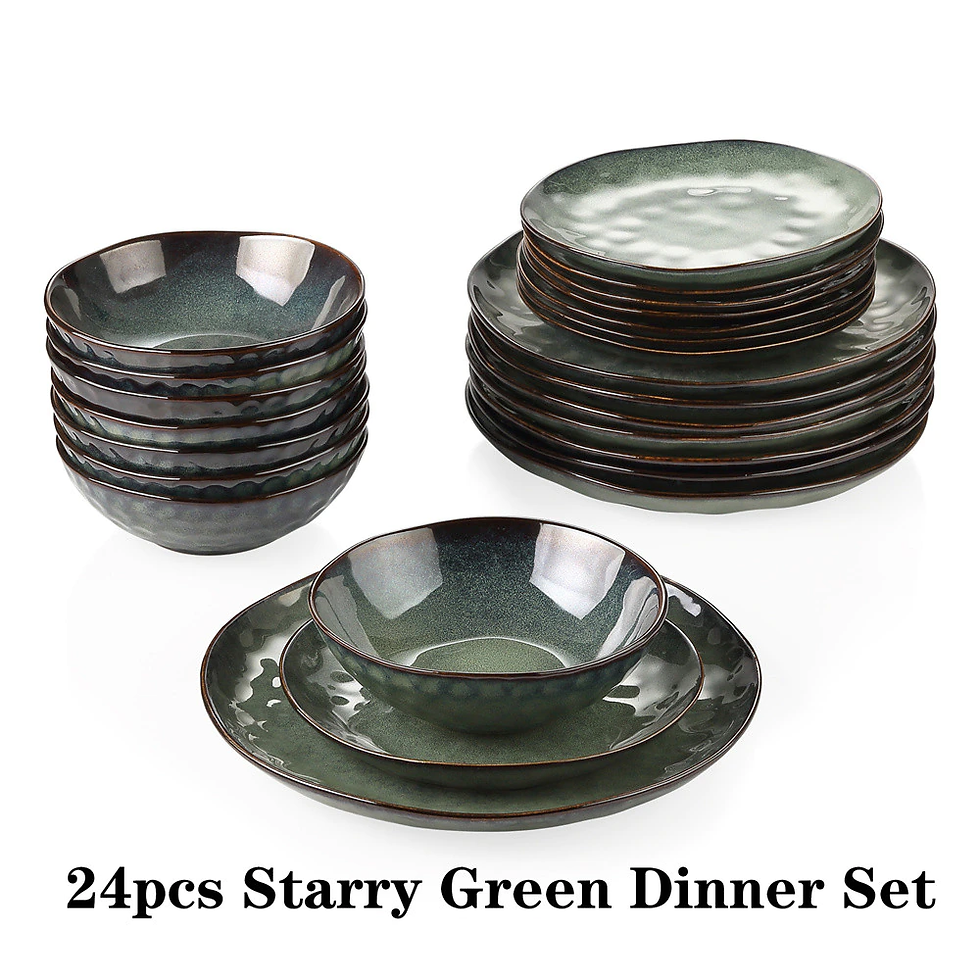 Thumbnail: VANCASSO Starry 12/24/36-Piece Dinner Set Vintage Look Ceramic Green Stoneware