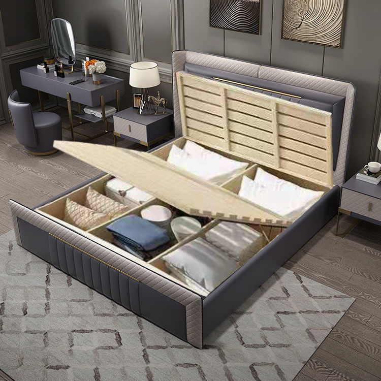 Thumbnail: Nordic Light Luxury Leather Bed Master Bedroom 1.8m Double Bed Solid Wood Frame 