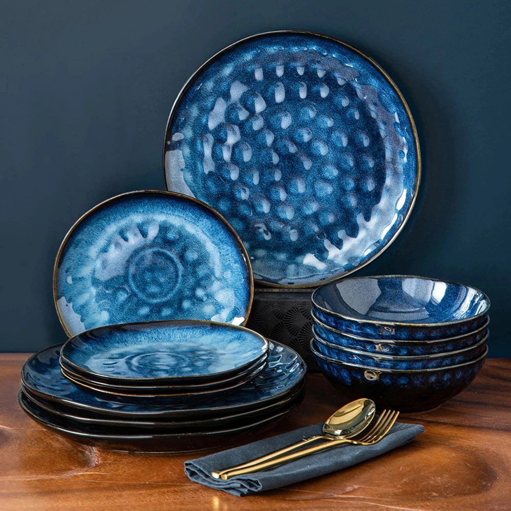 VANCASSO Starry 12/24/36-Piece Dinner Set Vintage Look Ceramic Blue Stoneware