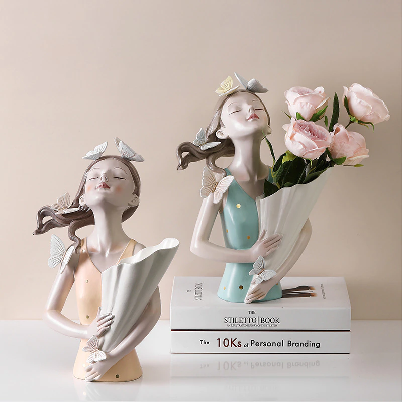 Thumbnail: Modern Decorative Artificial Flower Vase  Butterfly Girl Sculptures 