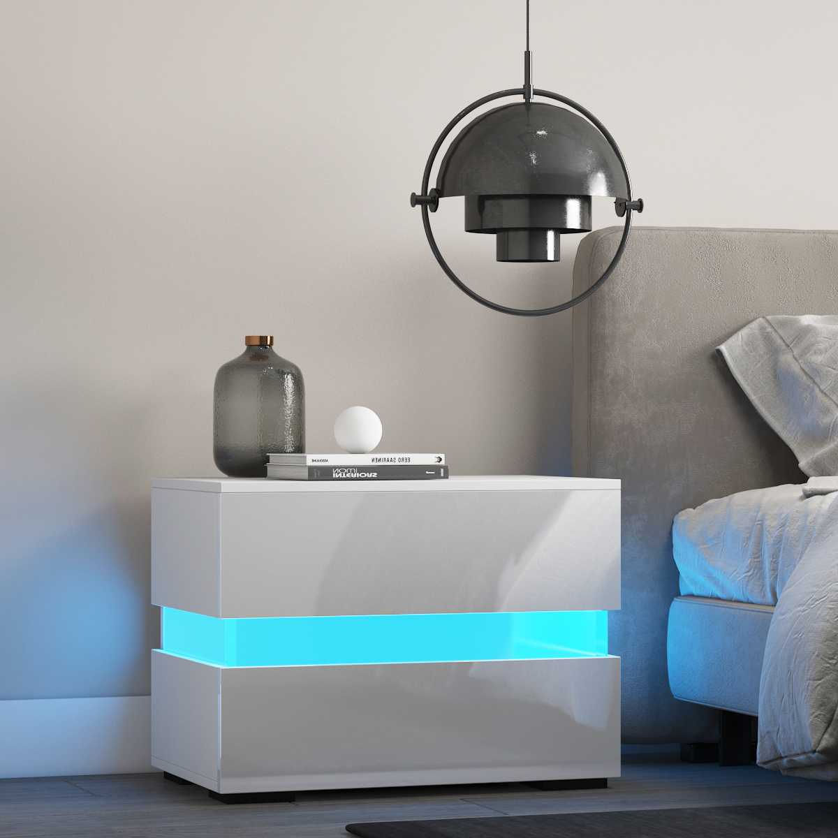 LED Coffee Tables With 2 Drawers File Cabinet Holder Table 60*39*45cm