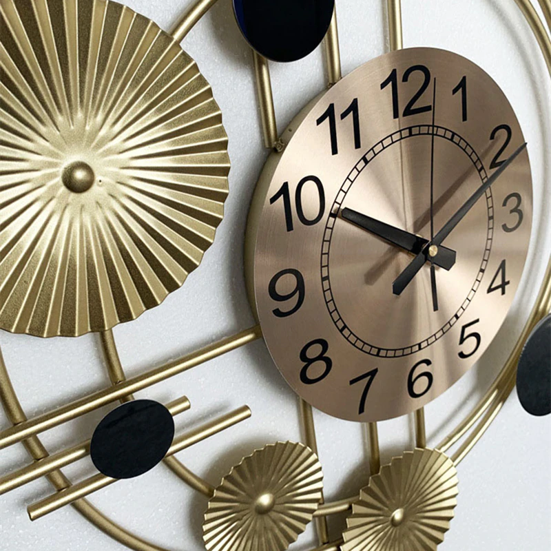 Thumbnail:  Europe Pointer Digital Clock Mute Art Gold Metal Wall Hangings Decoration