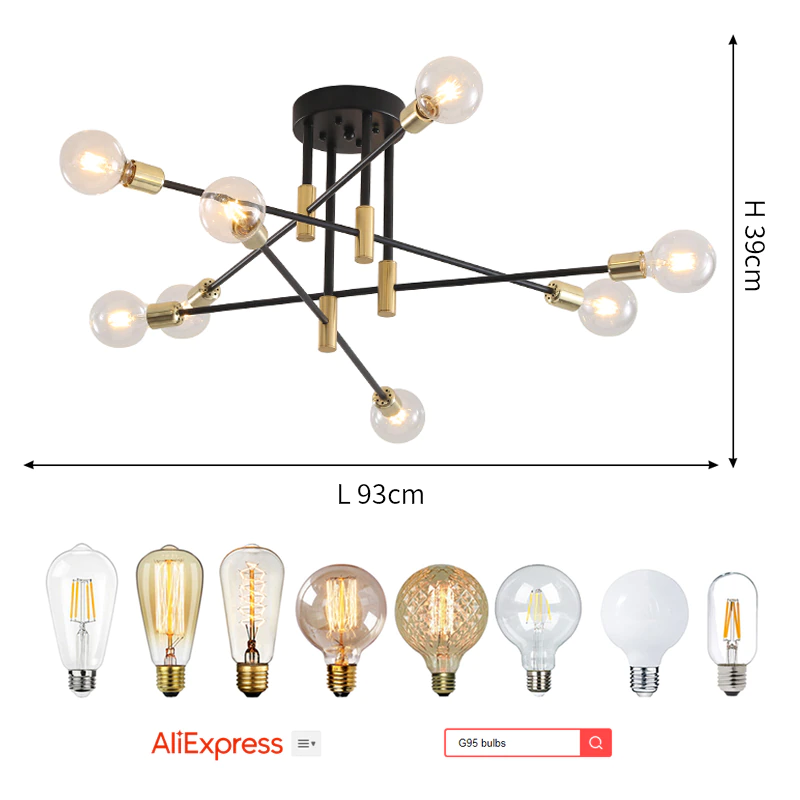 Thumbnail: Modern Black LED Ceiling Chandelier Edison Bulbs Indoor Light Fixtures